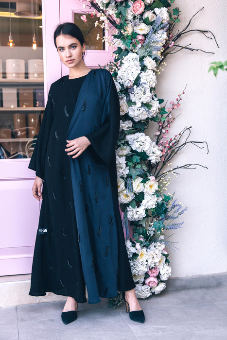 Two-Tone Black and Blue Beaded Abaya