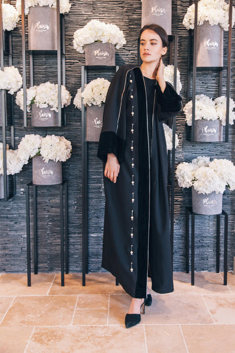 Pearl embellished Velvet Abaya