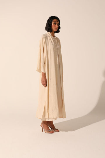 Embellished Beige Italian Crepe Abaya Set (Abaya,Dress,Shaila)