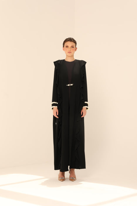 Pearl Embellished Abaya in Black