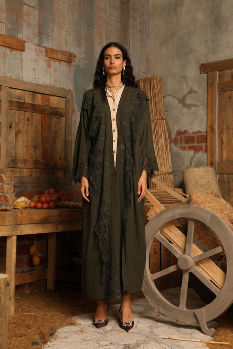 Stylish Olive Embroidered Abaya