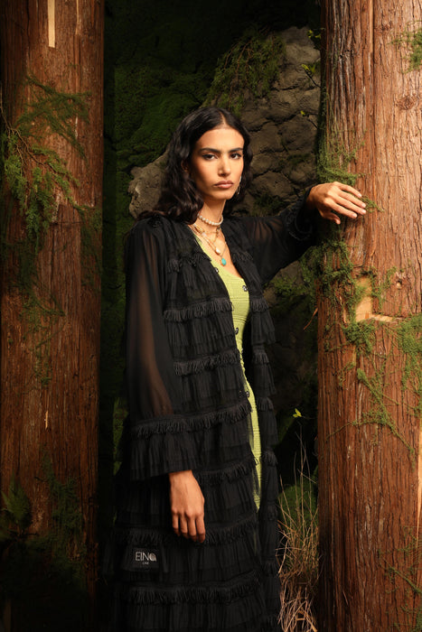 Tulle Abaya with Delicate Fringe Detailing