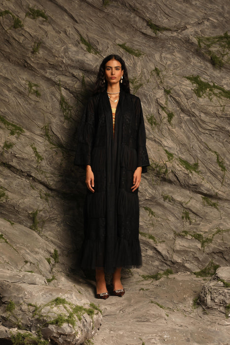 Stunning Embroidered Black Tulle Abaya with Rich Details