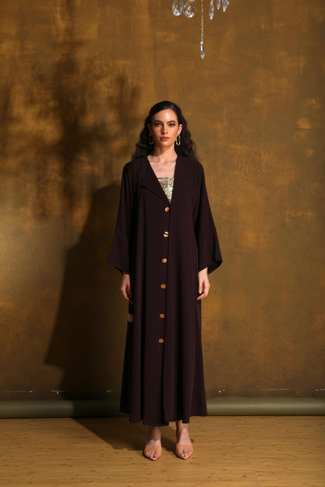 Espresso Flow Golden Button Crepe Abaya