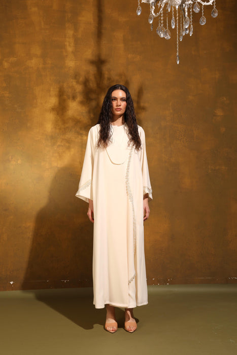 Pearl Drape Ivory Crepe Abaya
