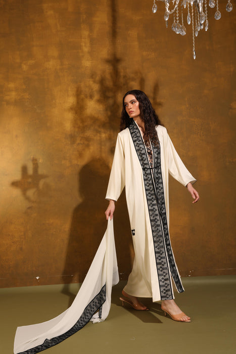 Beige Luxe Embellished Crepe Abaya