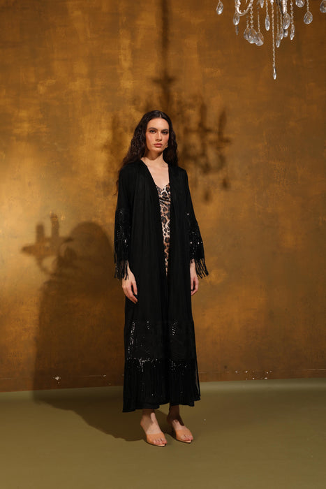 Noir Dazzle Fringe Abaya