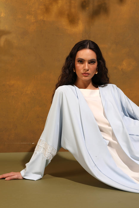 Sky Bloom Abaya with Ivory Hand Embroidery