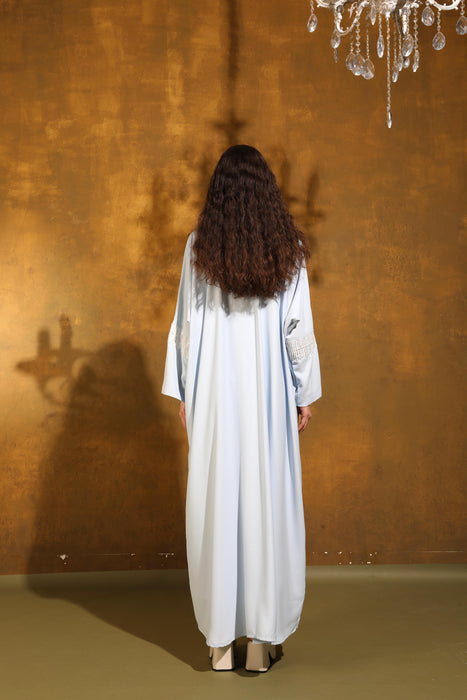 Sky Bloom Abaya with Ivory Hand Embroidery