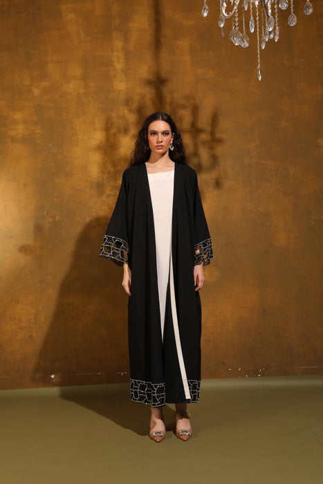 Noir Glow Sleeve & Hem Crepe Abaya
