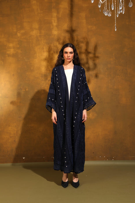 Blue Mist Pearl Embellished Abaya