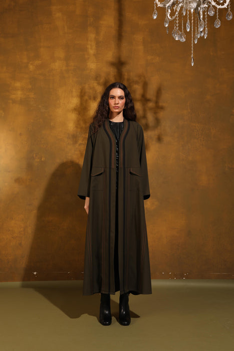 Olive Frame Crepe Pocket Abaya