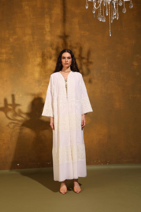 Ivory Whisper Chiffon Abaya with Intricate Handmade Detailing