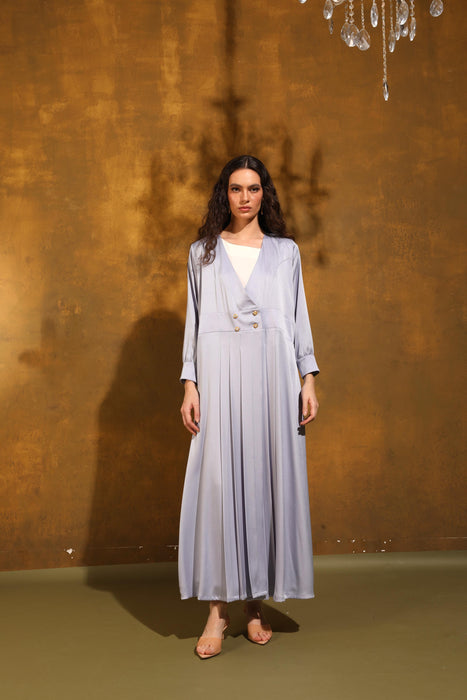 Sky Pleat Abaya with Handmade Buttons