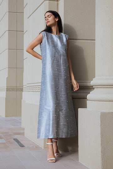 Pearl Embellished Gray Dress