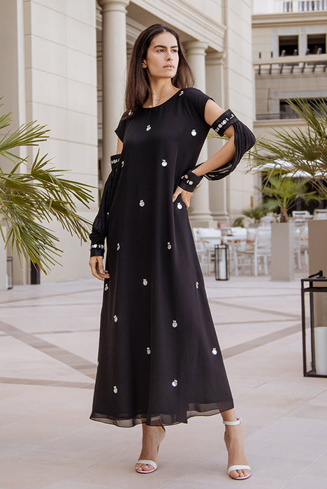 Black Bead Embellished Maxi Dress