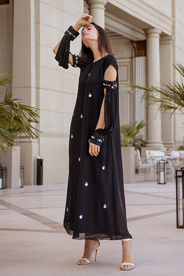 Black Bead Embellished Maxi  Dress