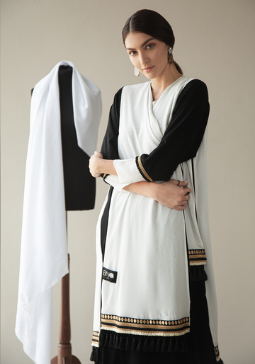 Two Layer Black & White Abaya