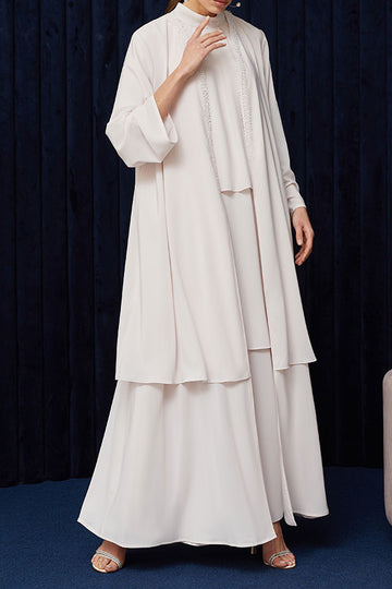 Crepe Tiered Abaya with embroidery