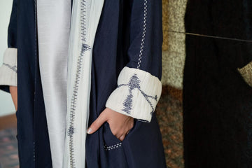 Blue -offwhite Embroidered Abaya