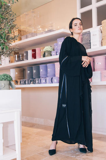 Layered Abaya with Embroidered Lace