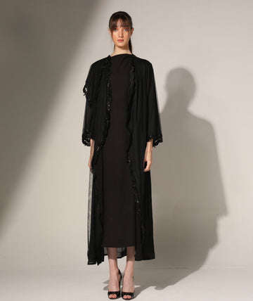 Sequins Trim Abaya in Tulle