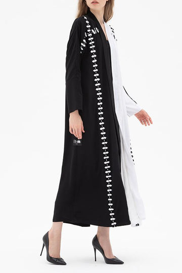 Embroidered Black & White Abaya