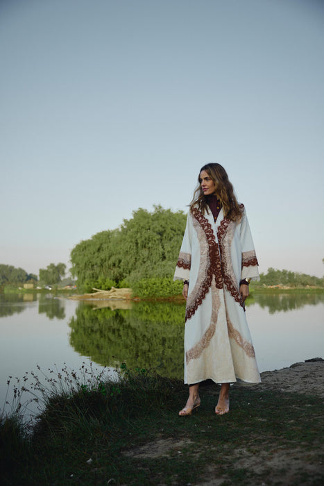 Cream Lace Trim Abaya