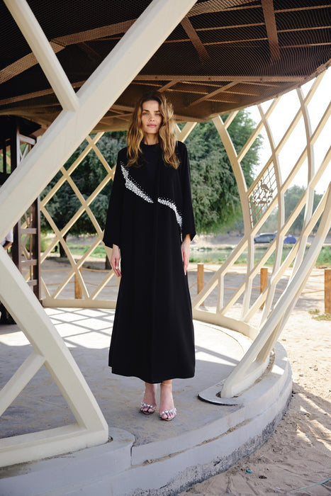 Black Abaya with Pearl-Embellished