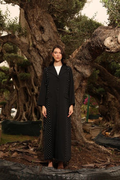 Soft Elegance Lace Abaya with Pearl Accents