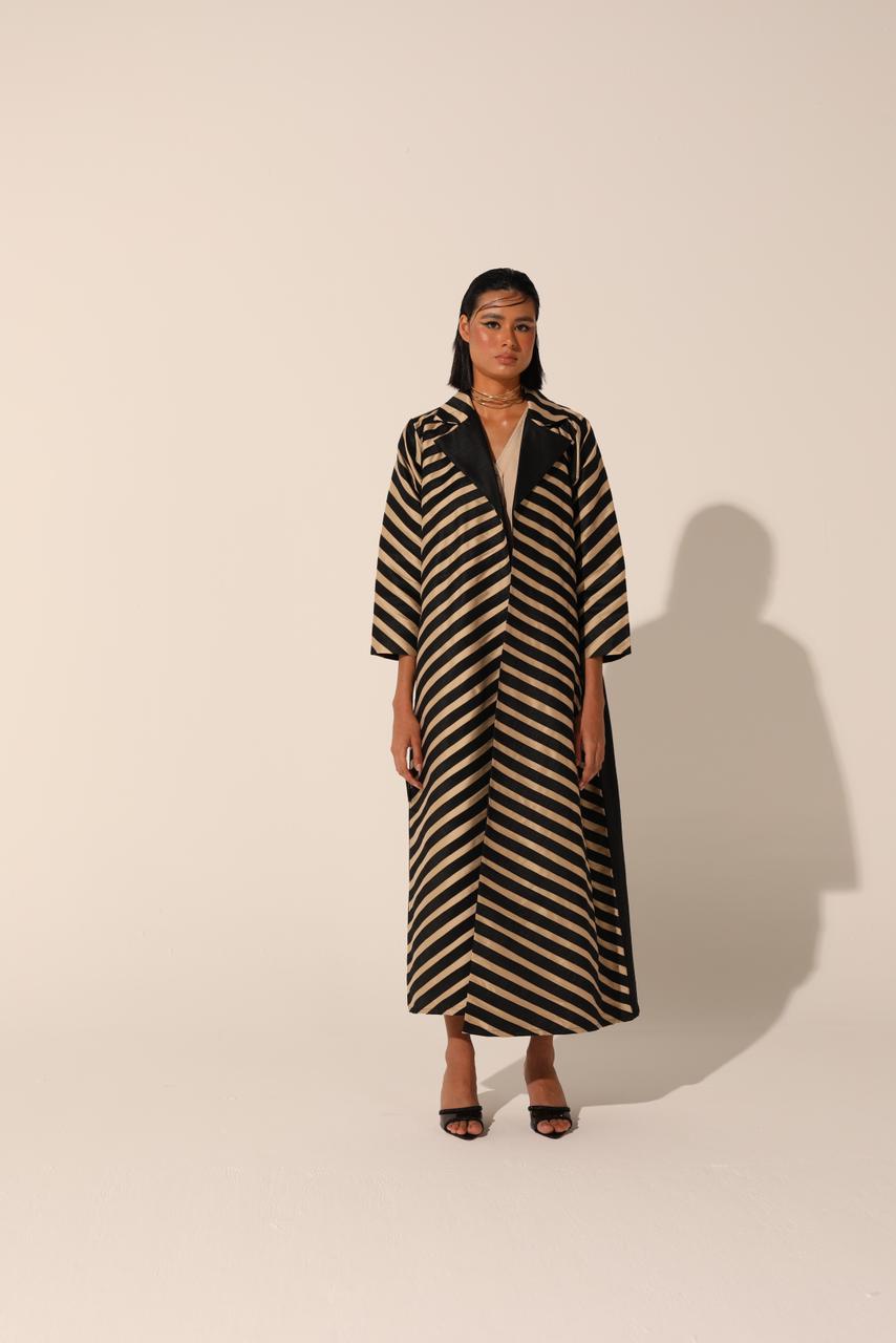 Contrast-Striped Abaya in Silk