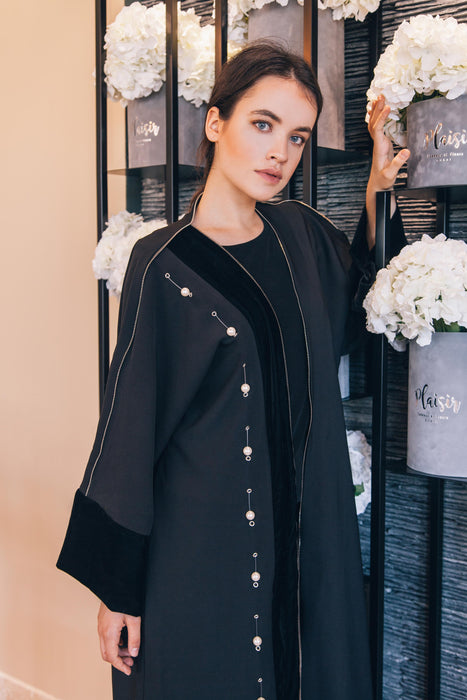 Pearl embellished Velvet Abaya