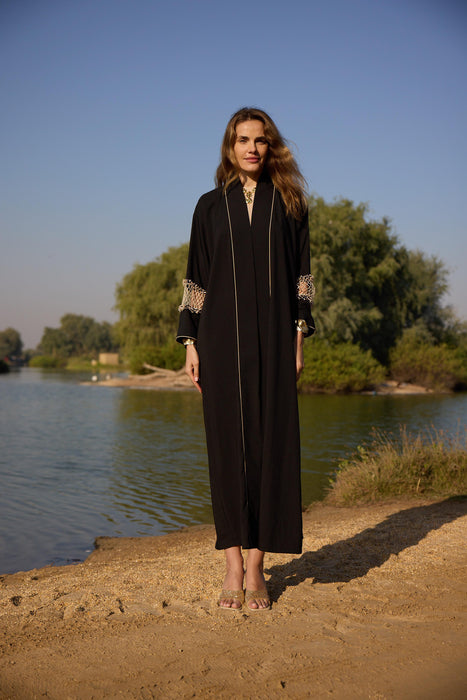 Black Abaya with Mesh Embroidery