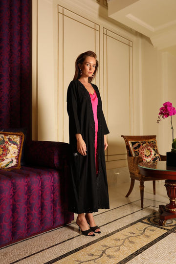 Embroidered Black Abaya in Linen