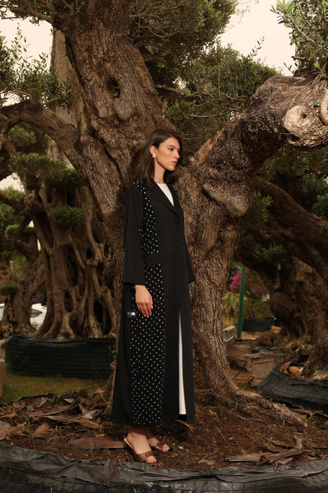 Soft Elegance Lace Abaya with Pearl Accents