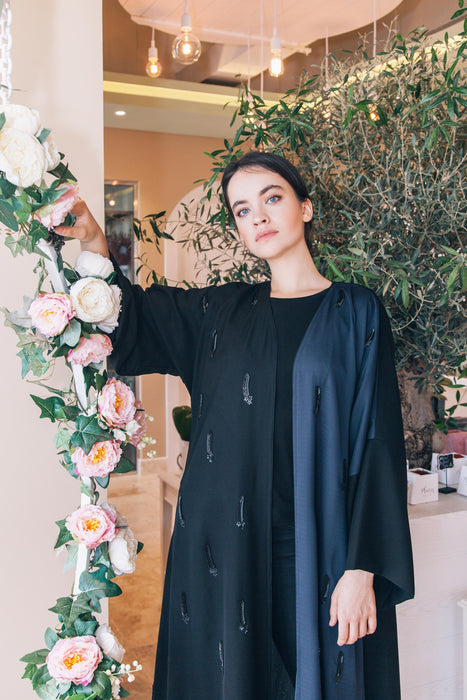 Two-Tone Black and Blue Beaded Abaya
