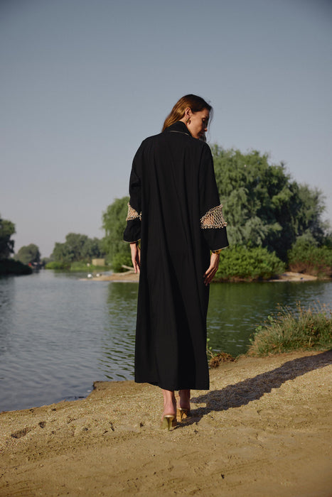 Black Abaya with Mesh Embroidery