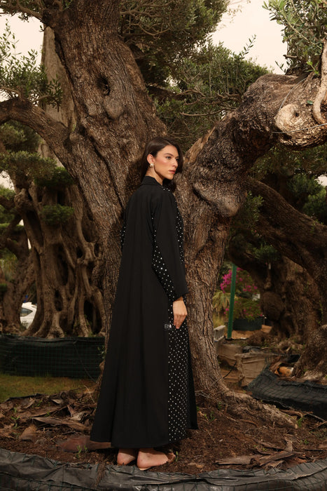 Soft Elegance Lace Abaya with Pearl Accents