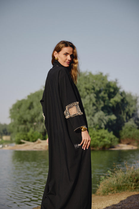 Black Abaya with Mesh Embroidery