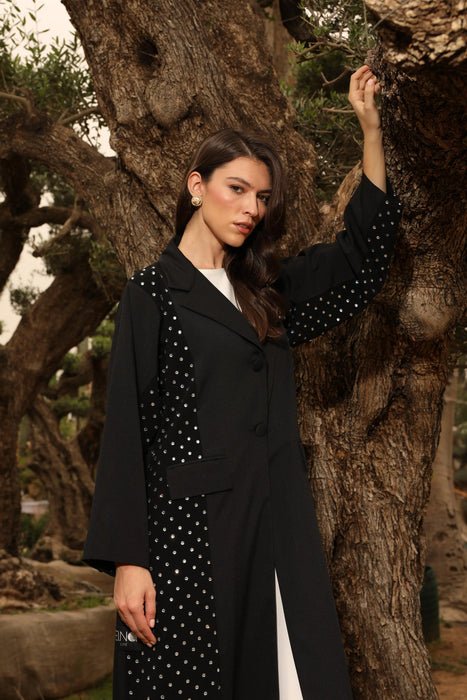 Soft Elegance Lace Abaya with Pearl Accents