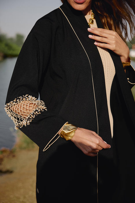 Black Abaya with Mesh Embroidery