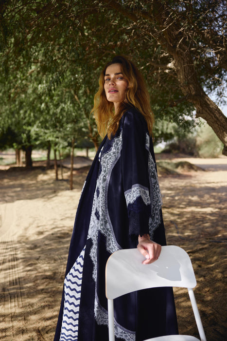 Blue Lace Trim Abaya