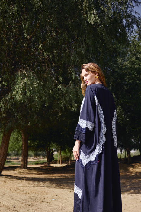 Blue Lace Trim Abaya