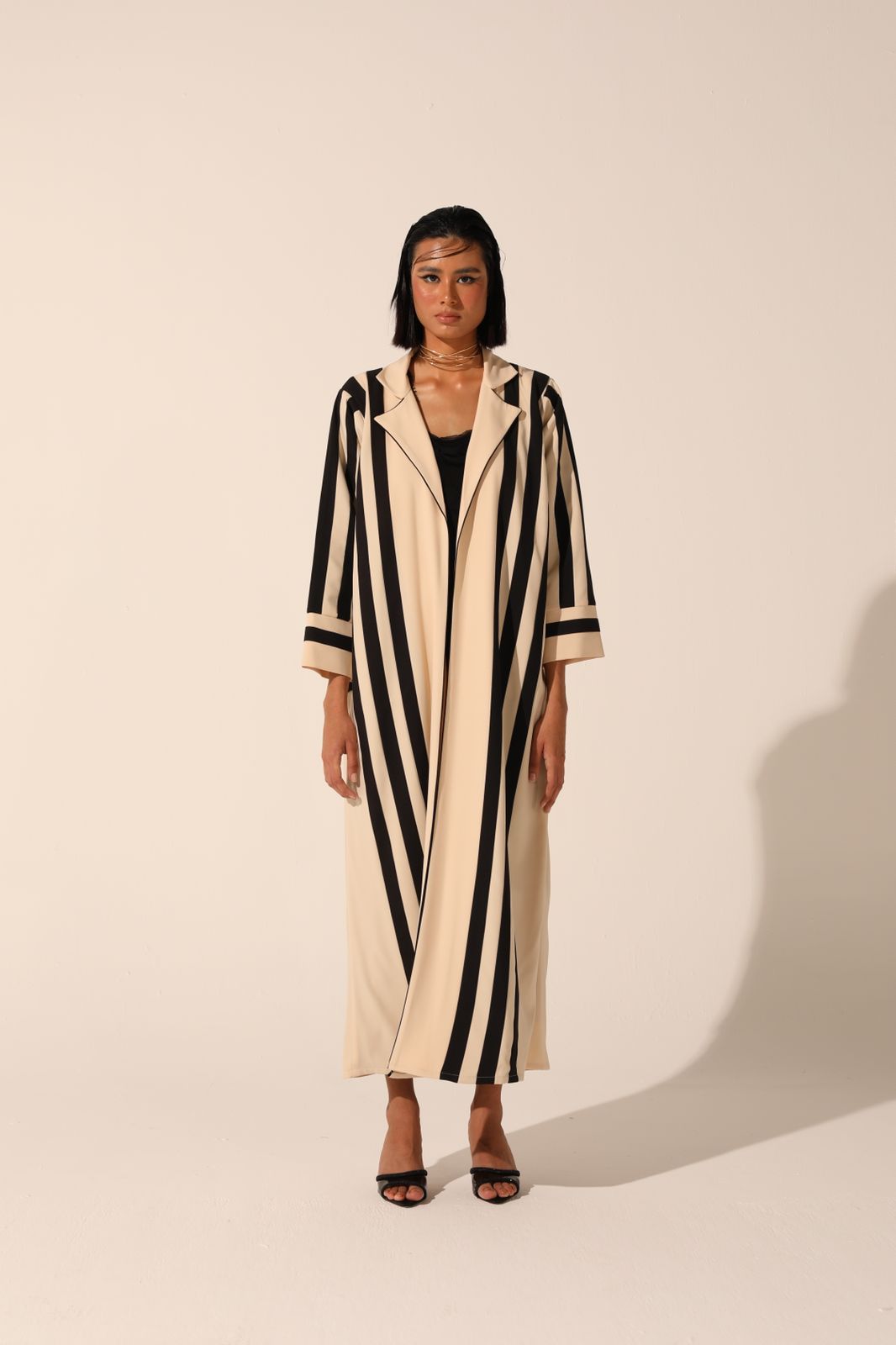 Contrast-Striped Abaya in Crepe