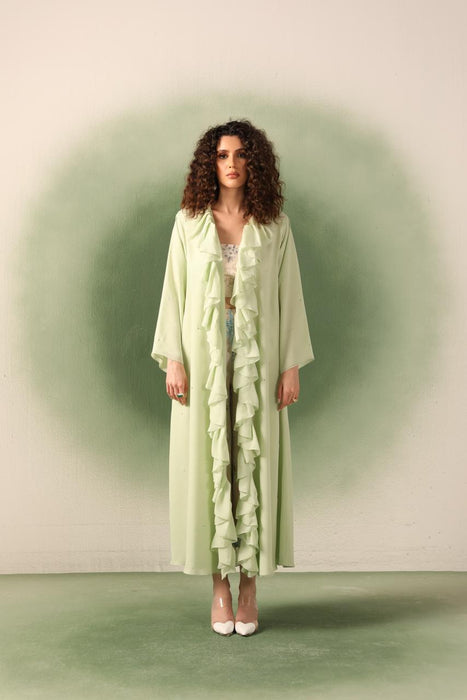 Crystal Embellished Chiffon Lime Abaya