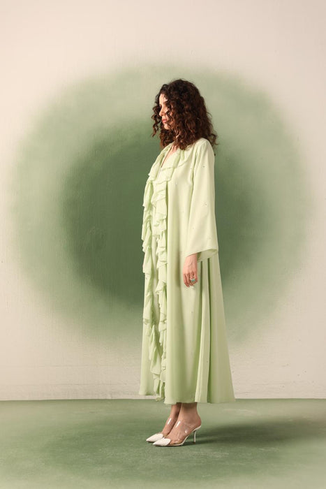 Crystal Embellished Chiffon Lime Abaya