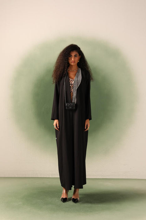 Stylish Black Crystal Embellished Abaya