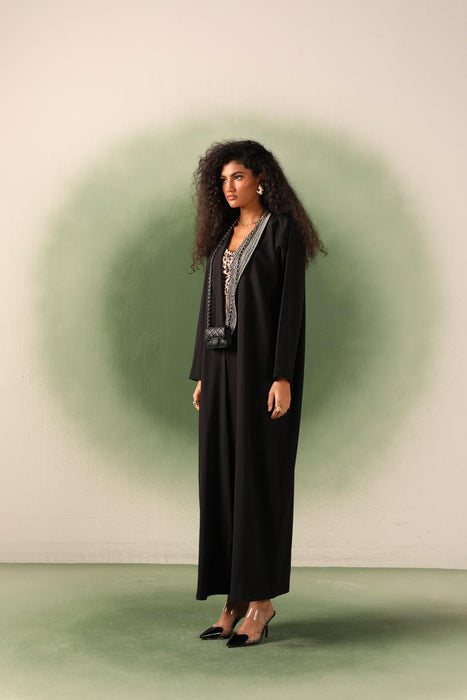 Stylish Black Crystal Embellished Abaya