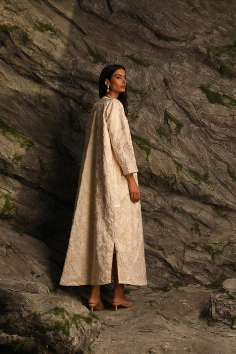 Golden Ivory Jacquard Embellished Abaya