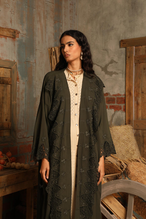 Stylish Olive Embroidered Abaya